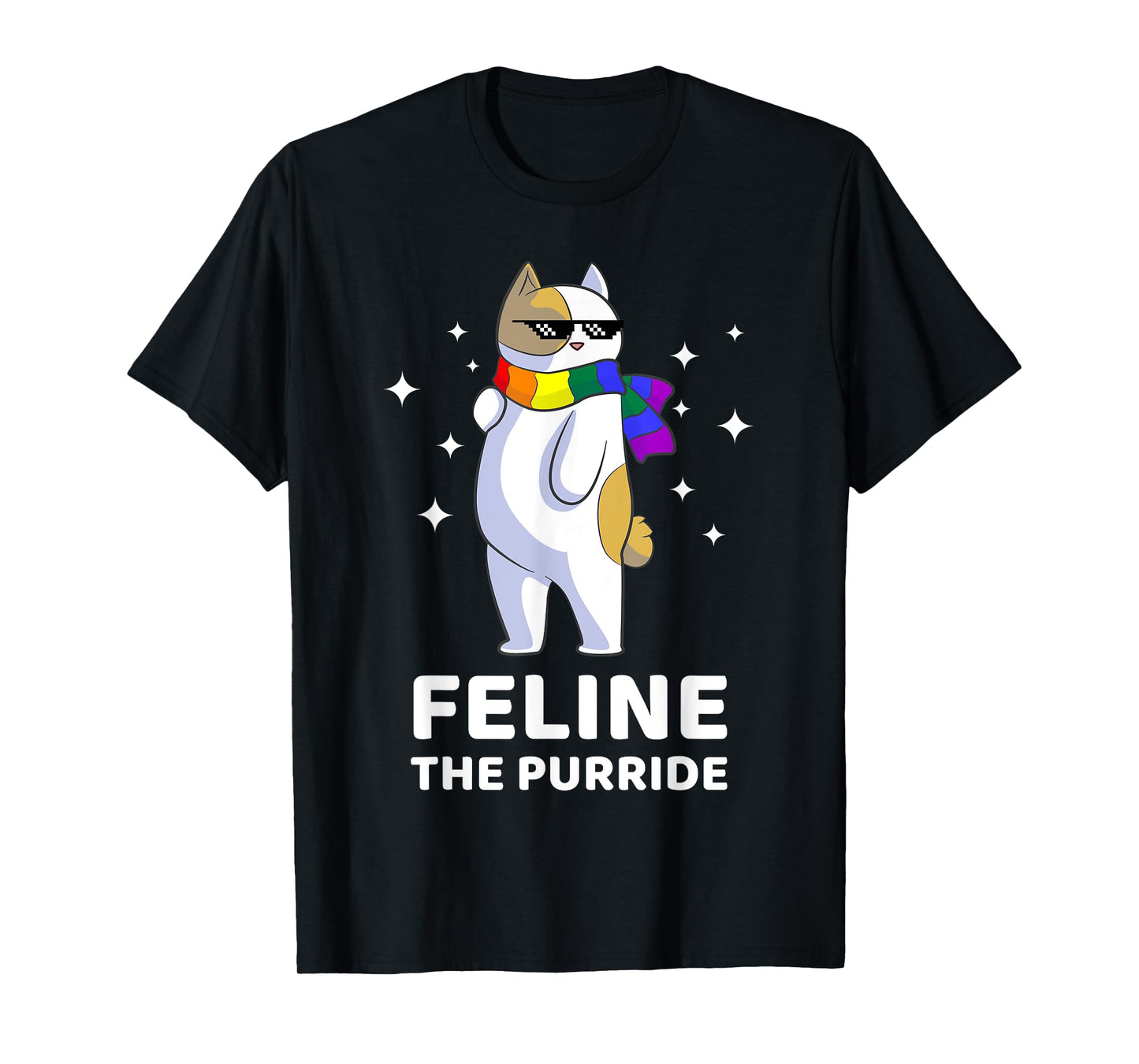 180g pure cotton round neck single side printed T-shirt, Feline The Purride LGBT gay pride cat T-shirt, casual T-shirt for men and women, perfect T-shirt for holiday gifts, Christmas gifts, 2025 gifts, New Year gifts