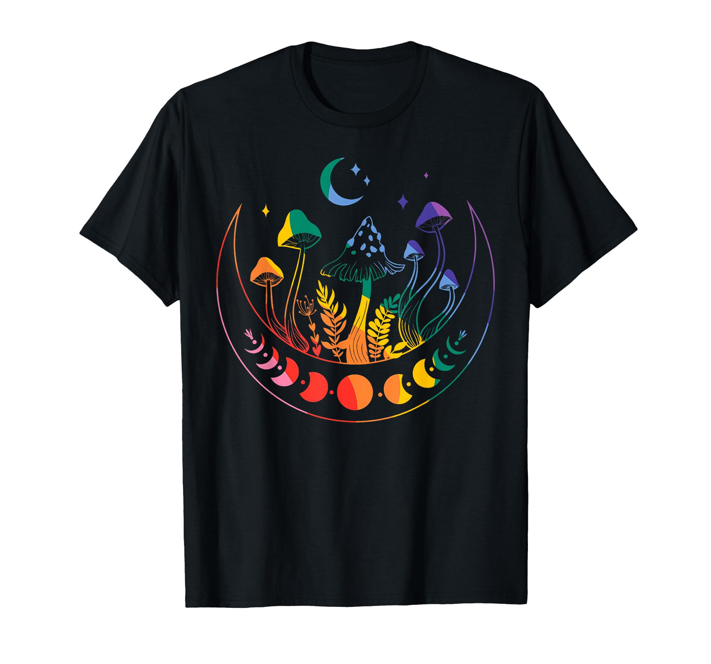 180g pure cotton round neck single side printed T-shirt, gay pride moon phase magic mushroom rainbow witchcraft atmosphere T-shirt, casual T-shirt for men and women, perfect T-shirt for holiday gifts, Christmas gifts, 2025 gifts, New Year gifts