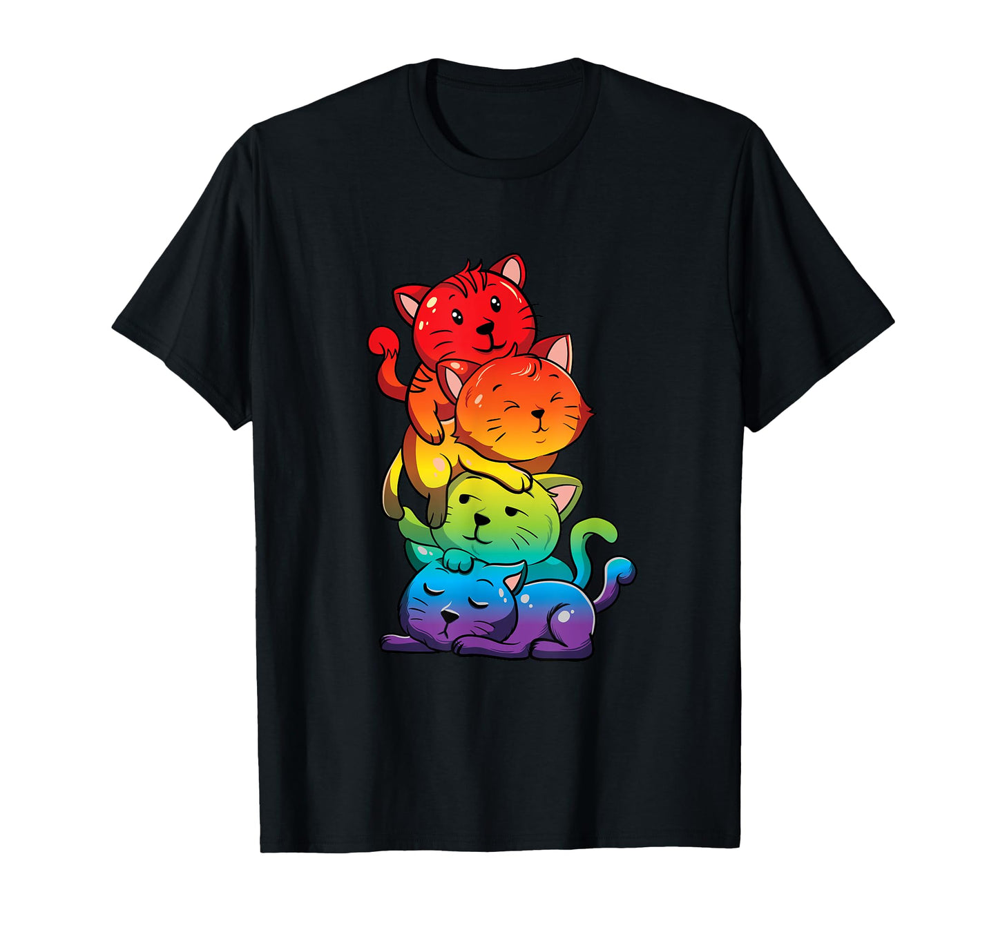 180g pure cotton round neck single side printed T-shirt, Kawaii cat pile LGBT gay pride flag kitten T-shirt, casual T-shirt for men and women, perfect T-shirt for holiday gift, Christmas gift, 2025 gift, New Year gift