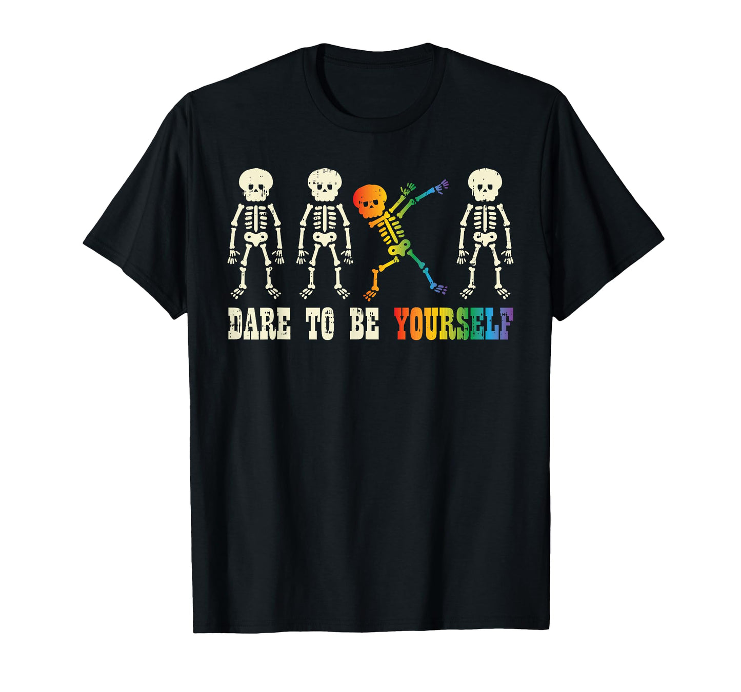 180g pure cotton round neck single side printed T-shirt, gay skull dare to be yourself rainbow pride flag LGBTQ men's T-shirt, casual T-shirts for men and women, perfect T-shirt for holiday gifts, Christmas gifts, 2025 gifts, New Year gifts