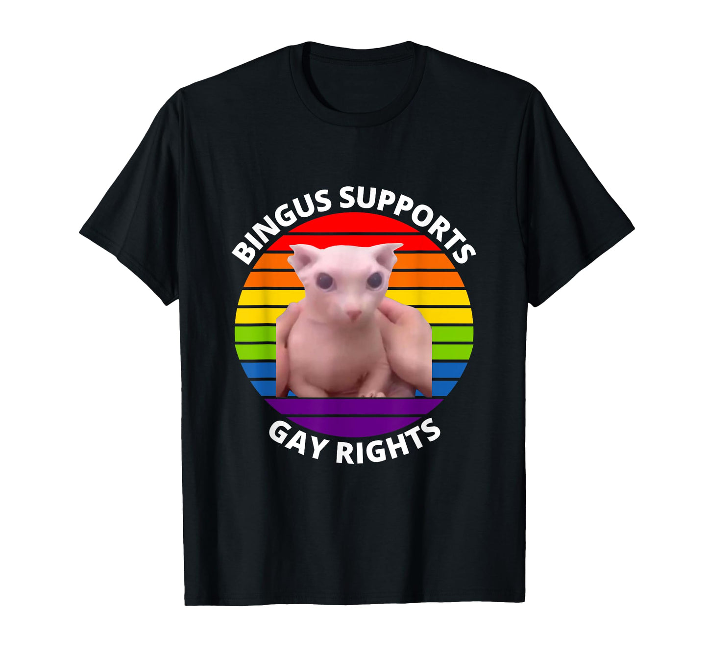 180g pure cotton round neck single-sided printed T-shirt, Bingus supports gay rights hairless sphinx Bingus cat expression pack T-shirt, casual T-shirts for men and women, perfect T-shirt for holiday gifts, Christmas gifts, 2025 gifts, New Year gifts