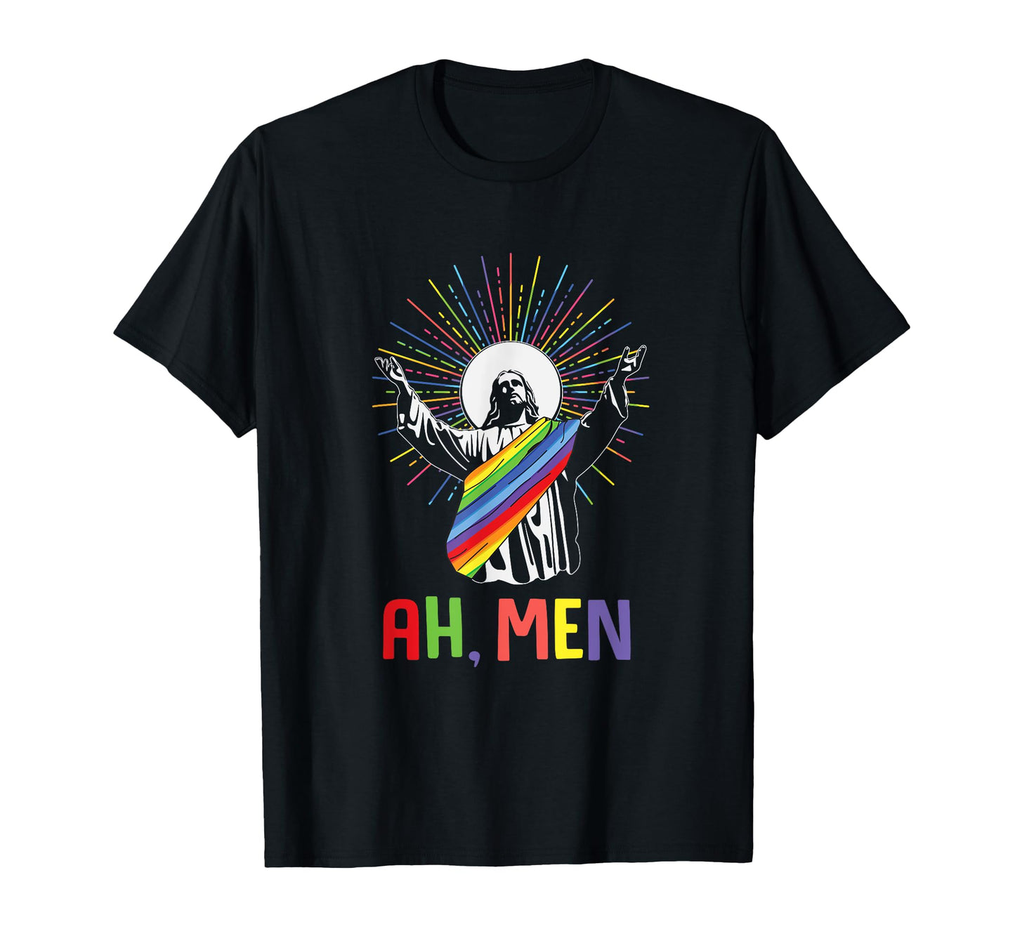 180g pure cotton round neck single side printed T-shirt, Ah Men funny LGBTQ Jesus gay pride month T-shirt, casual T-shirts for men and women, perfect T-shirt for holiday gifts, Christmas gifts, 2025 gifts, New Year gifts