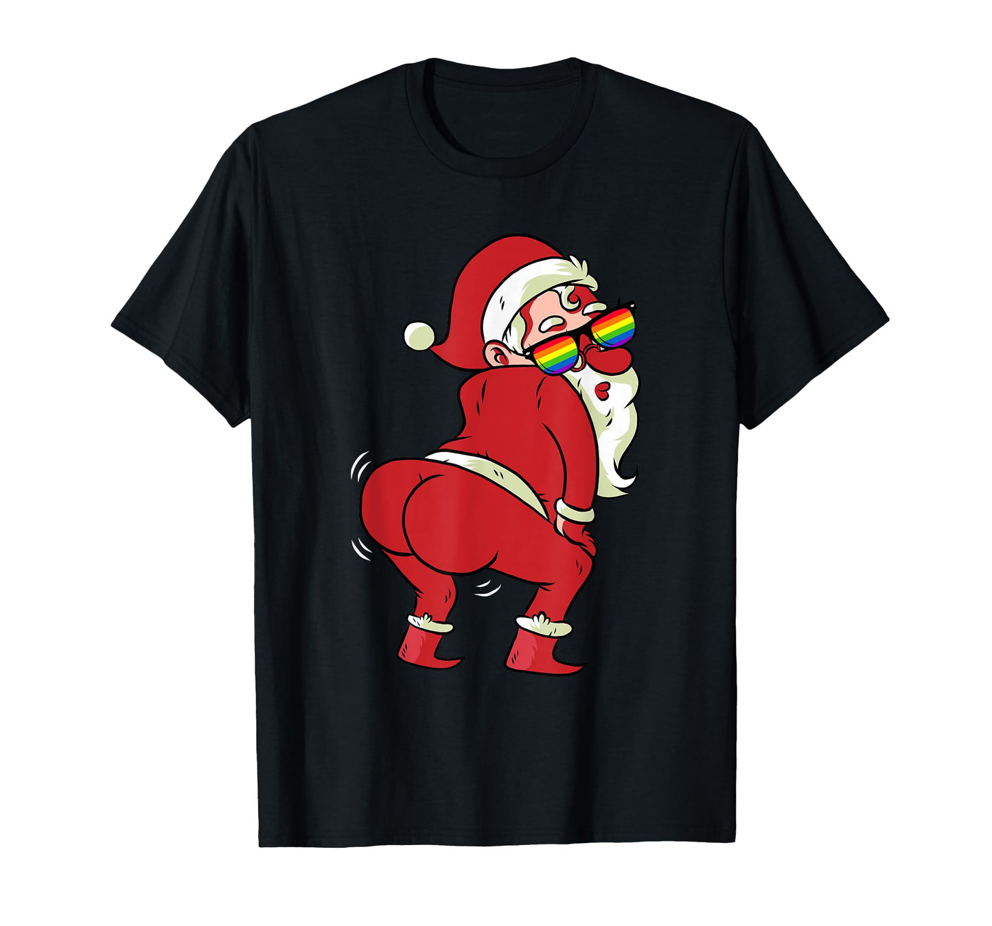 180g pure cotton round neck single side printed T-shirt, gay Santa Claus LGBT-Q pride rainbow flag Christmas gift T-shirt, casual T-shirt for men and women, perfect T-shirt for holiday gift, Christmas gift, 2025 gift, New Year gift