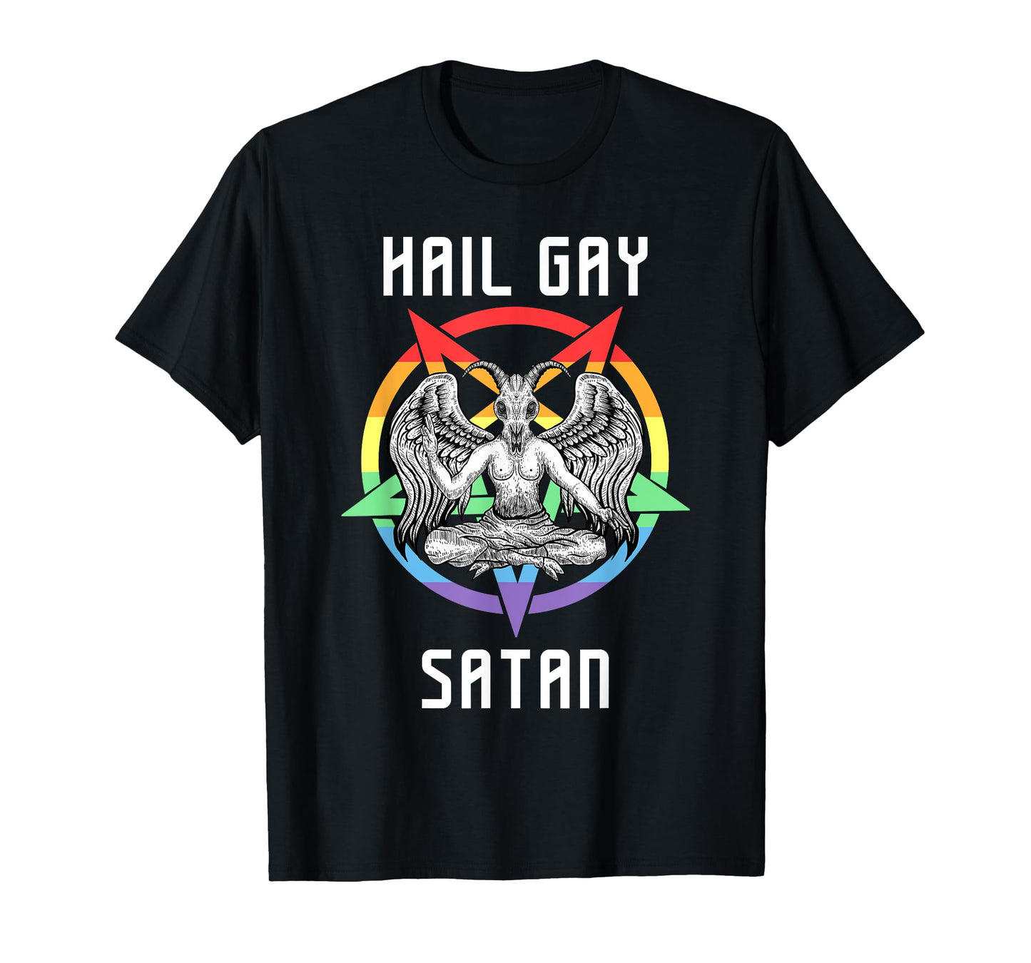 180g pure cotton round neck single side printed t-shirt, funny Hail Gay Satan LGBT Gothic gay pride Baphomet t-shirt, casual t-shirt for men and women, perfect t-shirt for holiday gift, Christmas gift, 2025 gift, New Year gift