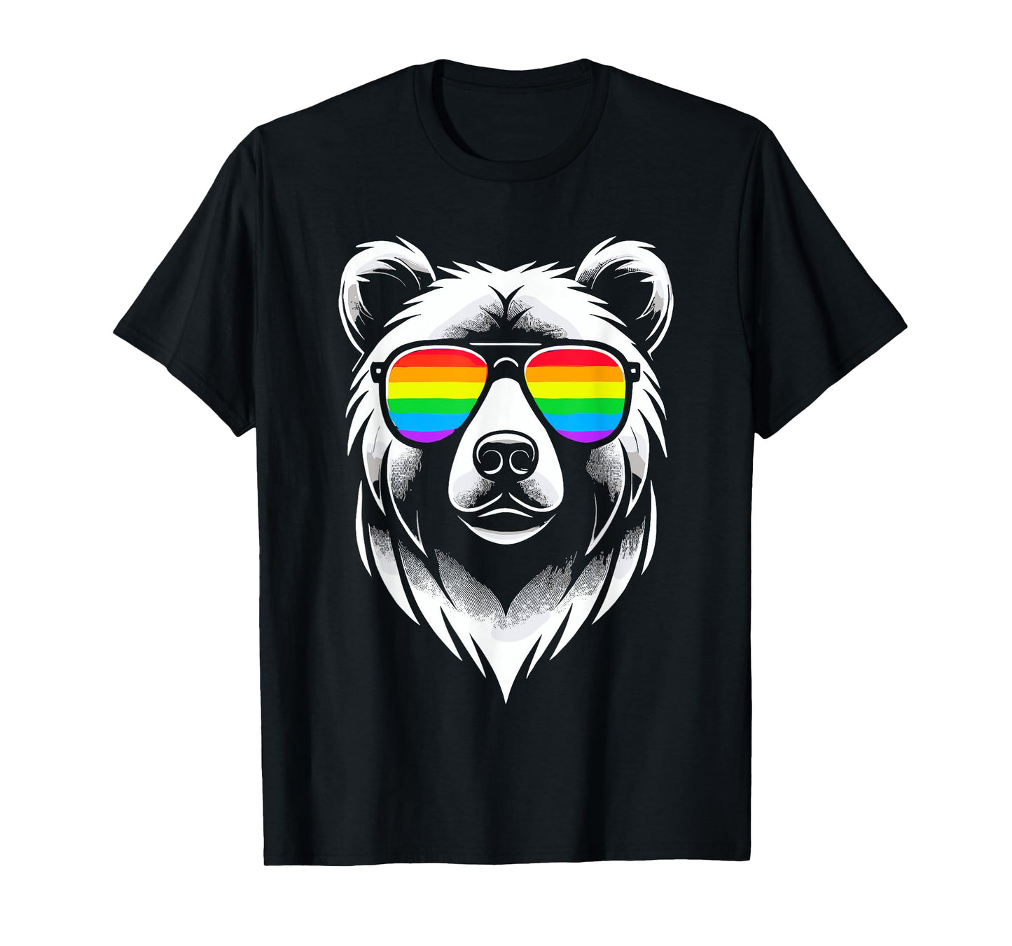 180g pure cotton round neck single side printed T-shirt, Gay Bear LGBTQ rainbow sunglasses gay pride T-shirt, casual T-shirts for men and women, perfect T-shirt for holiday gifts, Christmas gifts, 2025 gifts, New Year gifts