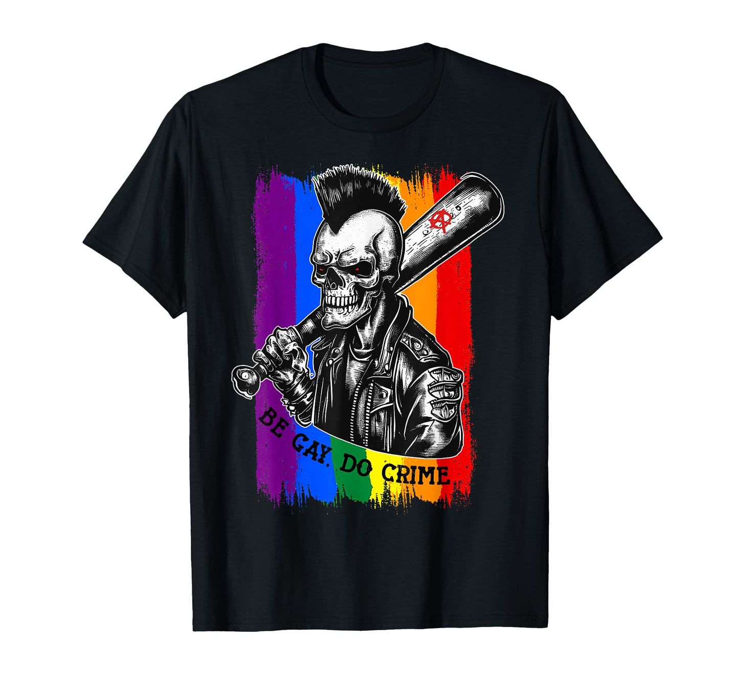 180g pure cotton round neck single side printed T-shirt, BE GAY DO CRIME skull queer punk queer core rainbow flag meme t-shirt, casual t-shirts for men and women, perfect t-shirt for holiday gifts, Christmas gifts, 2025 gifts, New Year gifts