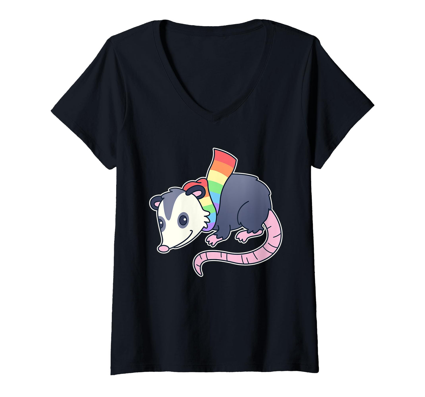 180g pure cotton round neck single side printed t-shirt, women's cute gay possum with LGBTQ rainbow pride scarf - possum v neck t-shirt, casual t-shirts for men and women, perfect t-shirt for holiday gifts, Christmas gifts, 2025 gifts, New Year gifts
