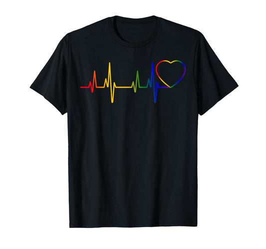 180g pure cotton round neck single side printed T-shirt, cute LGBT gay pride month heartbeat lesbian gay love T-shirt, casual T-shirt for men and women, perfect T-shirt for holiday gifts, Christmas gifts, 2025 gifts, New Year gifts