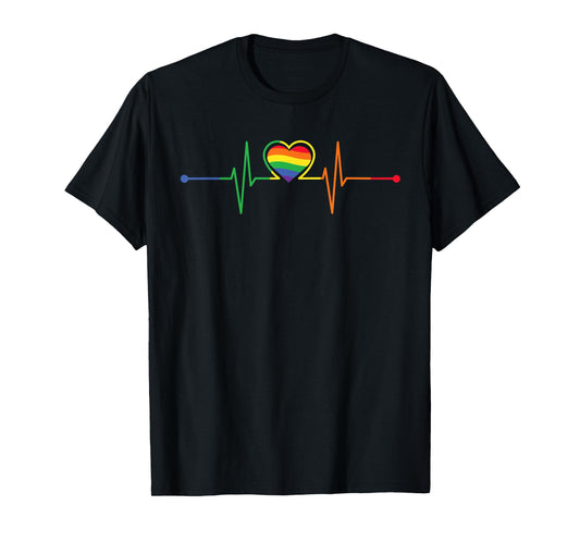180g pure cotton round neck single-sided printed T-shirt, Rainbow Heartbeat-Flag LGBT Gay Pride Month Transgender T-shirt, Casual T-shirts for men and women, Perfect T-shirt for holiday gifts, Christmas gifts, 2025 gifts, New Year gifts