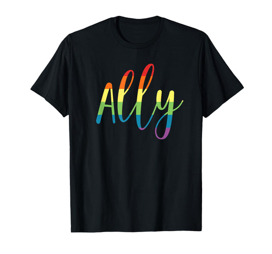 180g pure cotton round neck single-sided printed T-shirt, Ally Gay Lesbian Pride support LGBTQ equality rainbow T-shirt, casual T-shirt for men and women, perfect T-shirt for holiday gifts, Christmas gifts, 2025 gifts, New Year gifts