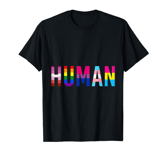 180g pure cotton round neck single-sided printed T-shirt, we are all human flag LGBT gay pride month black T-shirt, casual T-shirt for men and women, perfect T-shirt for holiday gifts, Christmas gifts, 2025 gifts, New Year gifts