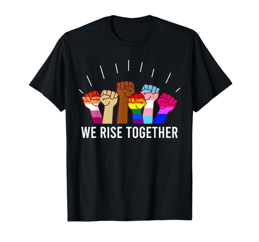 180g pure cotton round neck single side printed T-shirt, we rise together black LGBTQ equality gay bisexual T-shirt, casual T-shirt for men and women, perfect T-shirt for holiday gifts, Christmas gifts, 2025 gifts, New Year gifts