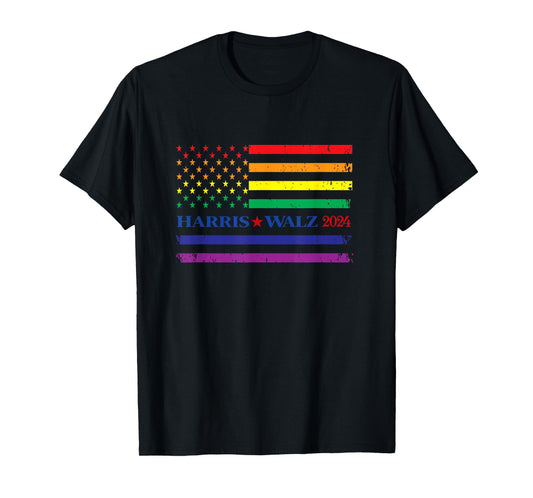 180g pure cotton round neck single side printed T-shirt, Harris Walz LGBTQ gay pride rainbow flag presidential T-shirt, casual T-shirts for men and women, perfect T-shirt for holiday gifts, Christmas gifts, 2025 gifts, New Year gifts