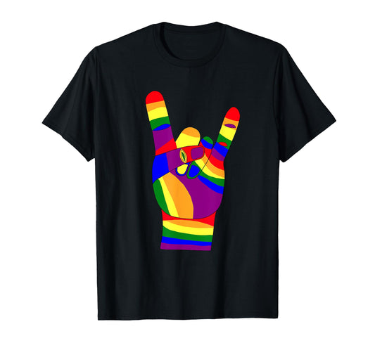 180g pure cotton round neck single side printed t-shirt, heavy metal hands, devil horns, LGBT pride flag color t-shirt, casual t-shirt for men and women, perfect t-shirt for holiday gifts, Christmas gifts, 2025 gifts, New Year gifts