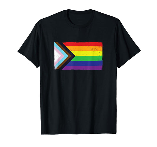 180g pure cotton round neck single side printed T-shirt, inclusive progressive pride flag gay pride LGBTQ rainbow flag T-shirt, casual T-shirt for men and women, perfect T-shirt for holiday gifts, Christmas gifts, 2025 gifts, New Year gifts