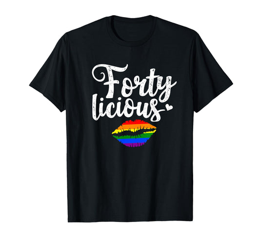 180g pure cotton round neck single-sided printed T-shirt, Fortylicious T-shirt for LGBT 40th birthday gift, casual T-shirt for men and women, perfect T-shirt for holiday gifts, Christmas gifts, 2025 gifts, New Year gifts