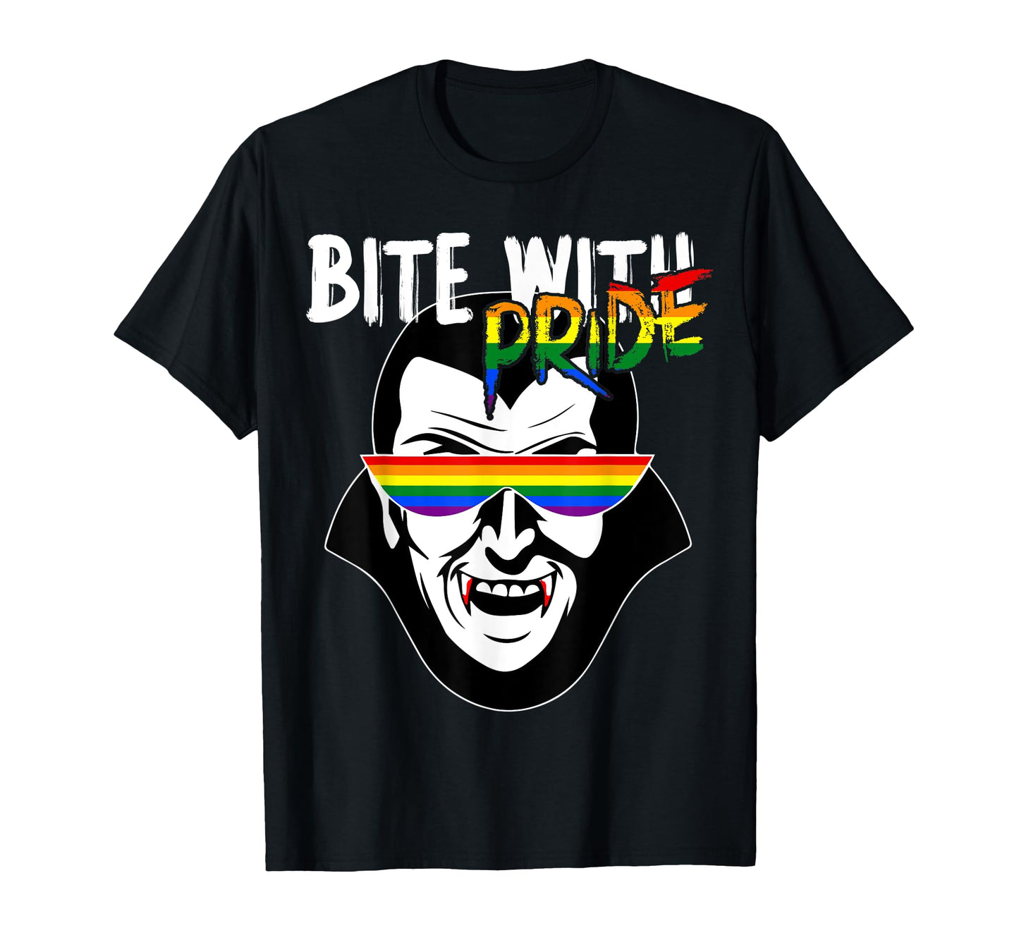 180g pure cotton round neck single-sided printed T-shirt, Bite With Pride Vampire Dracula Gay Pride LGBT Halloween T-shirt, casual T-shirts for men and women, perfect T-shirt for holiday gifts, Christmas gifts, 2025 gifts, New Year gifts