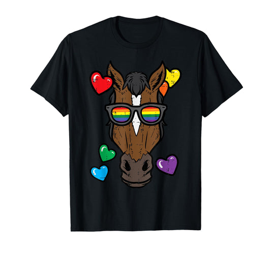 180g pure cotton round neck single side printed T-shirt, gay horse face rainbow LGBT pride month equestrian women men T-shirt, casual T-shirts for men and women, perfect T-shirt for holiday gifts, Christmas gifts, 2025 gifts, New Year gifts