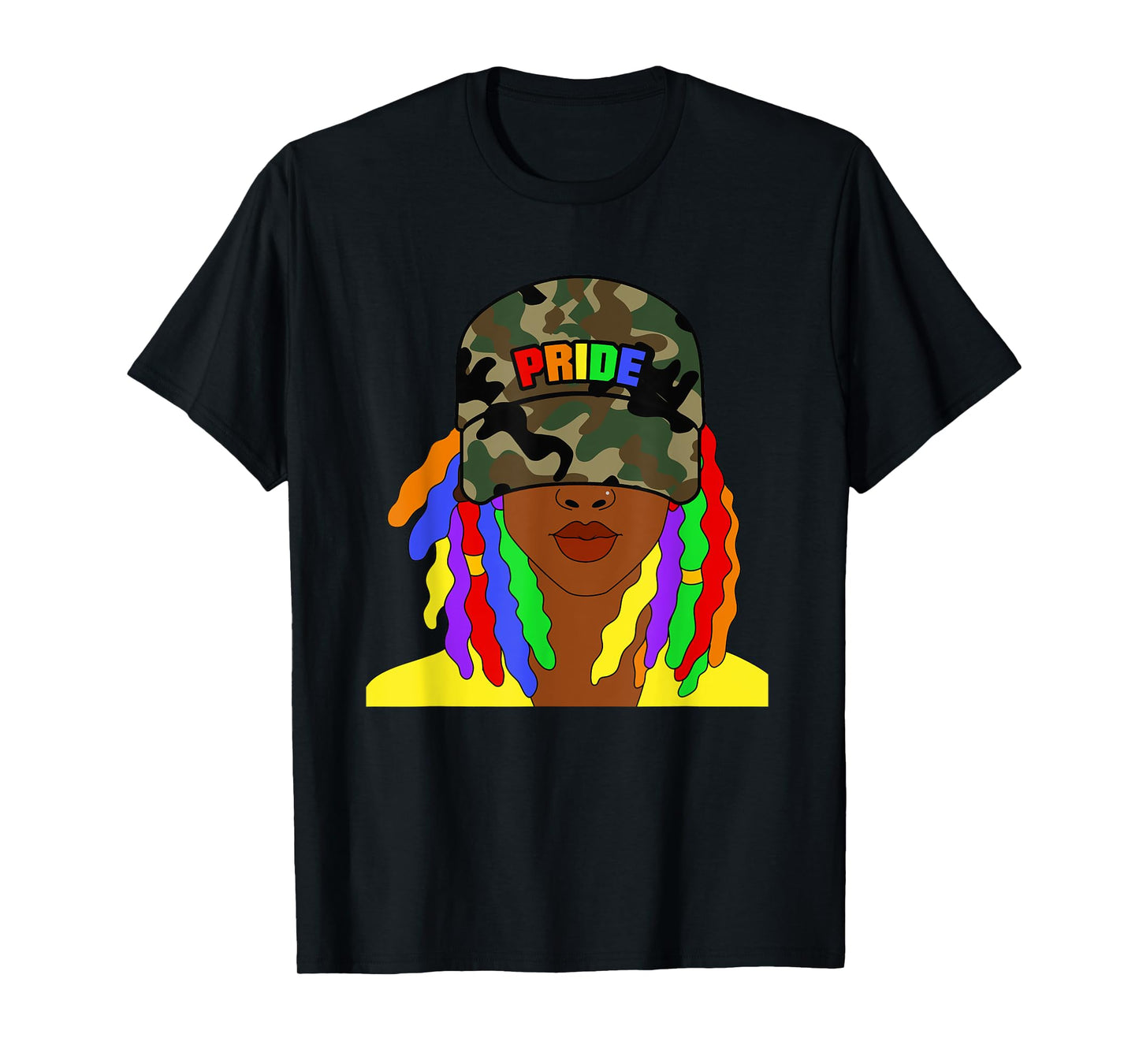 180g cotton round neck single side printed t-shirt, African American lesbian gay pride rainbow braid camouflage t-shirt, casual t-shirt for men and women, perfect t-shirt for holiday gift, Christmas gift, 2025 gift, New Year gift