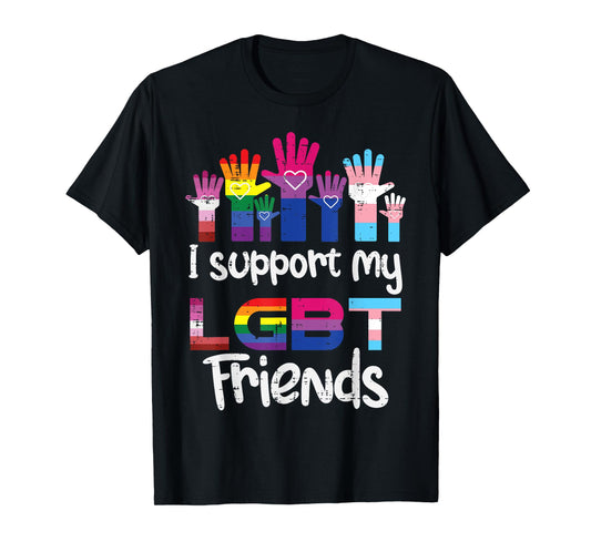 180g pure cotton round neck single side printed T-shirt, I support my LGBT friends allies lesbian gay bisexual transgender T-shirt, casual T-shirts for men and women, perfect T-shirt for holiday gifts, Christmas gifts, 2025 gifts, New Year gifts