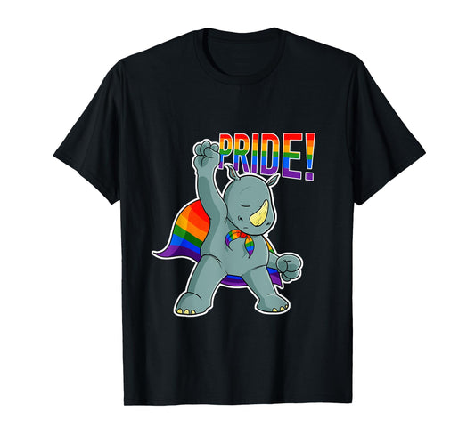 180g pure cotton round neck single side printed t-shirt, rhino I LGBTQ flag I rainbow flag I gay pride t-shirt, casual t-shirt for men and women, perfect t-shirt for holiday gift, Christmas gift, 2025 gift, New Year gift