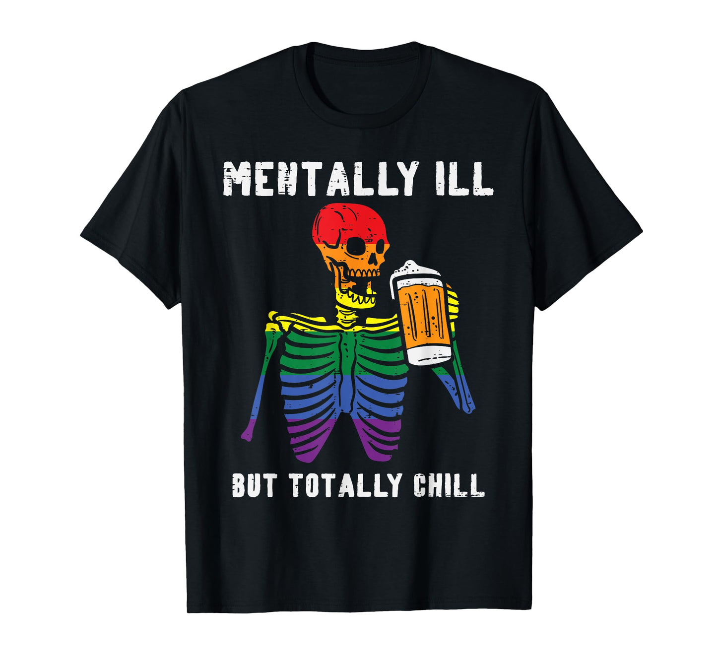 180g pure cotton round neck single side printed T-shirt, gay pride skull mental illness rainbow flag LGBTQ dad men's T-shirt, casual T-shirts for men and women, perfect T-shirt for holiday gifts, Christmas gifts, 2025 gifts, New Year gifts