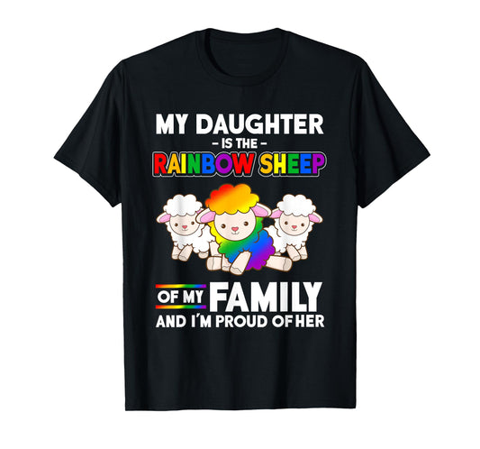 180g pure cotton round neck single side printed T-shirt, my daughter is gay pride month rainbow sheep T-shirt, casual T-shirts for men and women, perfect T-shirt for holiday gifts, Christmas gifts, 2025 gifts, New Year gifts
