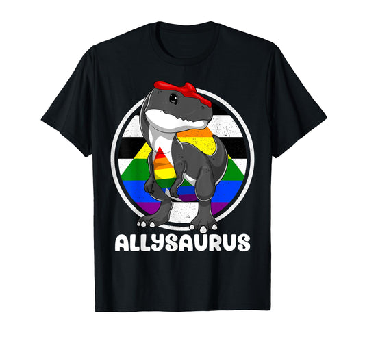 180g pure cotton round neck single-sided printed T-shirt, Allysaurus Straight Ally Allosaurus LGBTQ Gay Pride Month T-shirt, casual T-shirts for men and women, perfect T-shirt for holiday gifts, Christmas gifts, 2025 gifts, New Year gifts