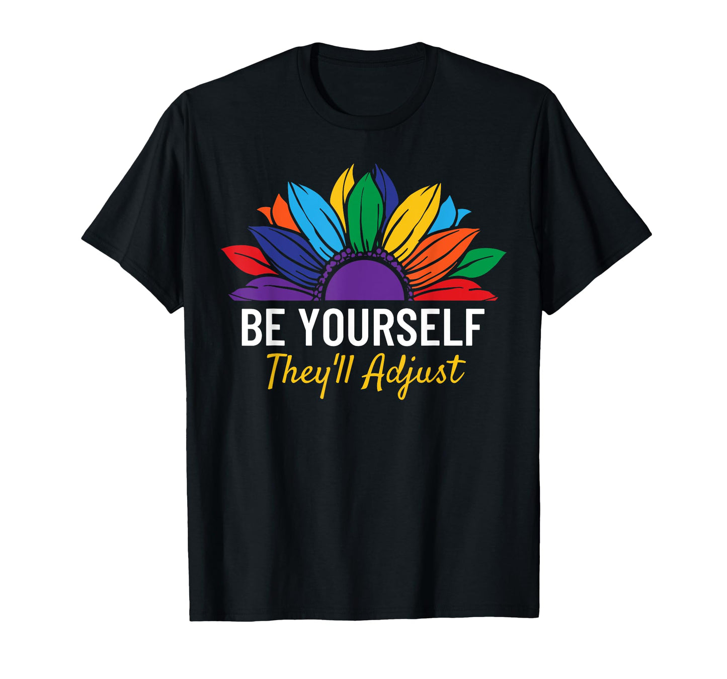 180g cotton round neck single side printed t-shirt, be yourself, they will adjust LGBTQ gay pride rainbow flag t-shirt, casual t-shirts for men and women, perfect t-shirt for holiday gifts, Christmas gifts, 2025 gifts, New Year gifts