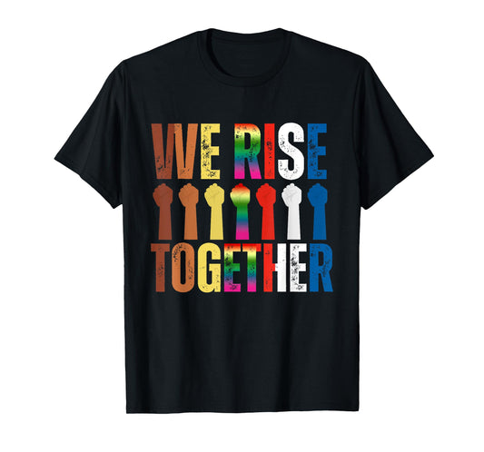 180g pure cotton round neck single-sided printed T-shirt, we rise together black LGBT gay pride parade support LGBTQ parade T-shirt, casual T-shirts for men and women, perfect T-shirt for holiday gifts, Christmas gifts, 2025 gifts, New Year gifts