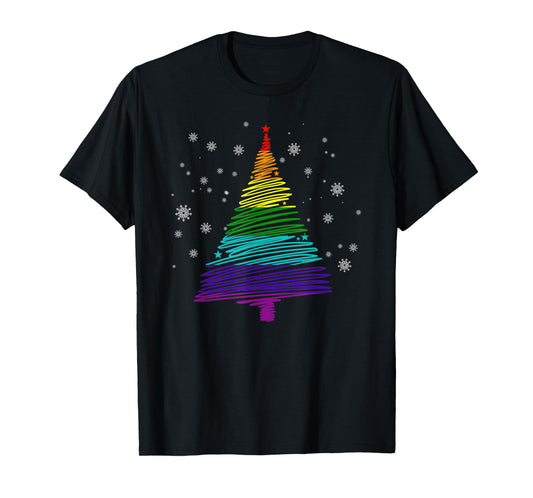 180g pure cotton round neck single side printed T-shirt, LGBT-Q pride rainbow flag gay Christmas tree T-shirt, casual T-shirt for men and women, perfect T-shirt for holiday gifts, Christmas gifts, 2025 gifts, New Year gifts