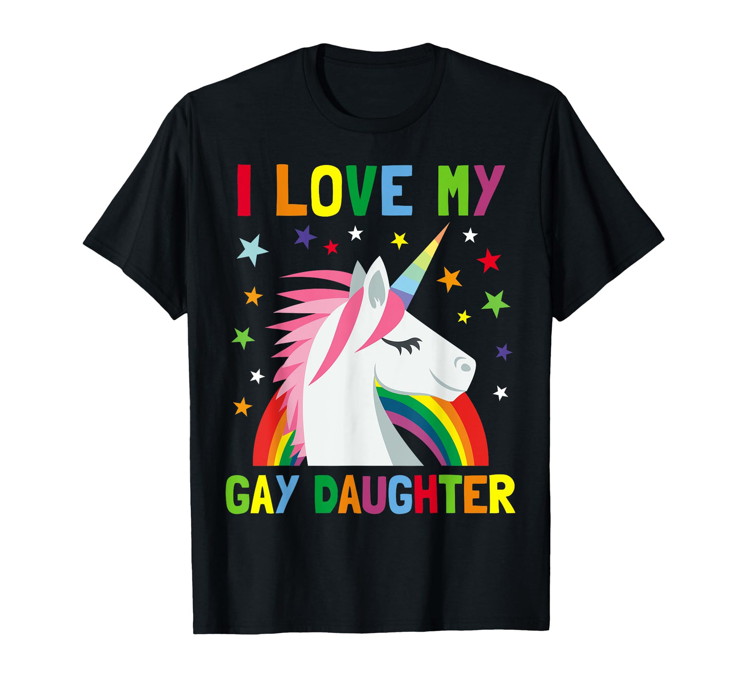 180g pure cotton round neck single side printed T-shirt, I love my gay daughter unicorn T-shirt gay parents T-shirt, casual T-shirts for men and women, perfect T-shirt for holiday gifts, Christmas gifts, 2025 gifts, New Year gifts