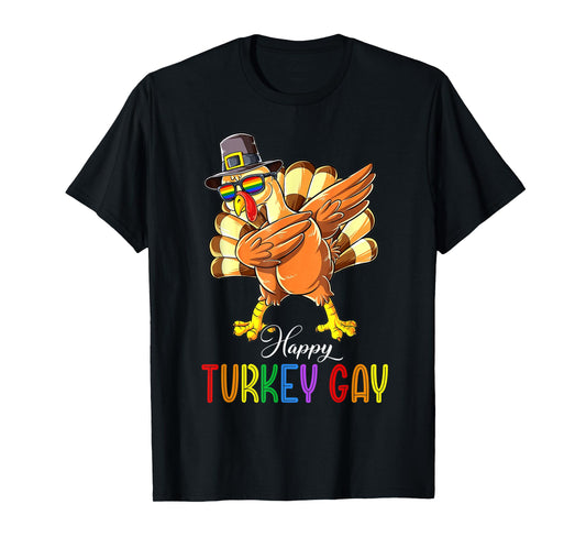 180g pure cotton round neck single side printed T-shirt, Happy Turkey Gay LGBTQ Ally Rainbow LGBT Pride Flag T-shirt, Casual T-shirt for men and women, Perfect T-shirt for holiday gift, Christmas gift, 2025 gift, New Year gift