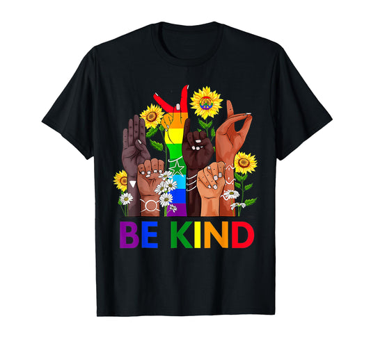 180g pure cotton round neck single side printed T-shirt, Kindness Sign Language Hands Speak LGBTQ+ Flag Gay Pride T-shirt, Casual T-shirt for men and women, Perfect T-shirt for holiday gifts, Christmas gifts, 2025 gifts, New Year gifts