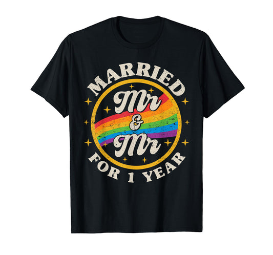 180g pure cotton round neck single-sided printed T-shirt, LGBTQ 1st wedding anniversary 1st anniversary gay husband T-shirt, casual T-shirt for men and women, perfect T-shirt for holiday gifts, Christmas gifts, 2025 gifts, New Year gifts