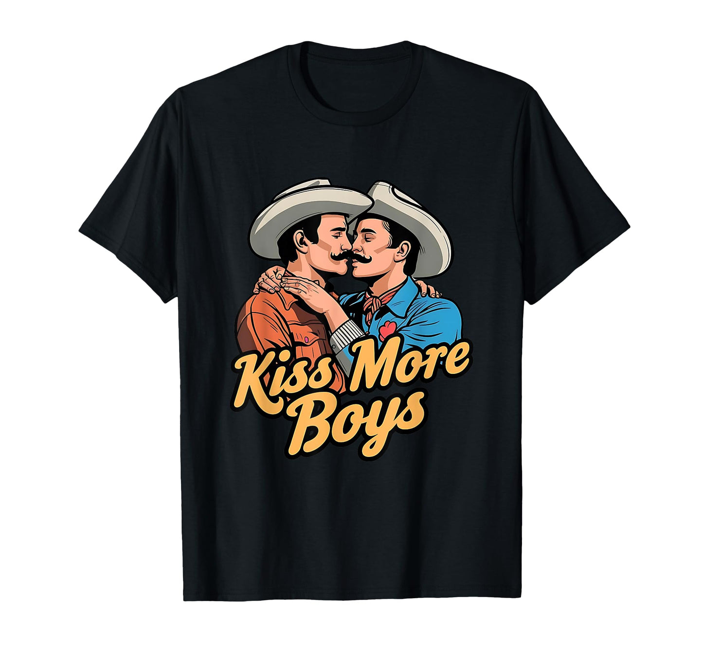 180g pure cotton round neck single side printed t-shirt, Kiss More Boys - gay cowboy kiss t-shirt for gay men pride, casual t-shirts for men and women, perfect t-shirt for holiday gifts, Christmas gifts, 2025 gifts, New Year gifts
