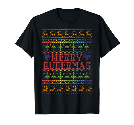 180g pure cotton round neck single-sided printed T-shirt, Merry Queermas gay pride Christmas sweater LGBT Christmas holiday T-shirt, casual T-shirts for men and women, perfect T-shirt for holiday gifts, Christmas gifts, 2025 gifts, New Year gifts