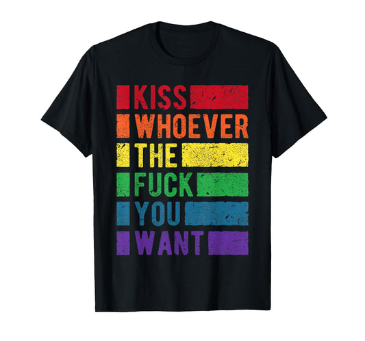 180g pure cotton round neck single side printed T-shirt, kiss you want LGBT rainbow gay pride T-shirt, casual T-shirt for men and women, perfect T-shirt for holiday gifts, Christmas gifts, 2025 gifts, New Year gifts