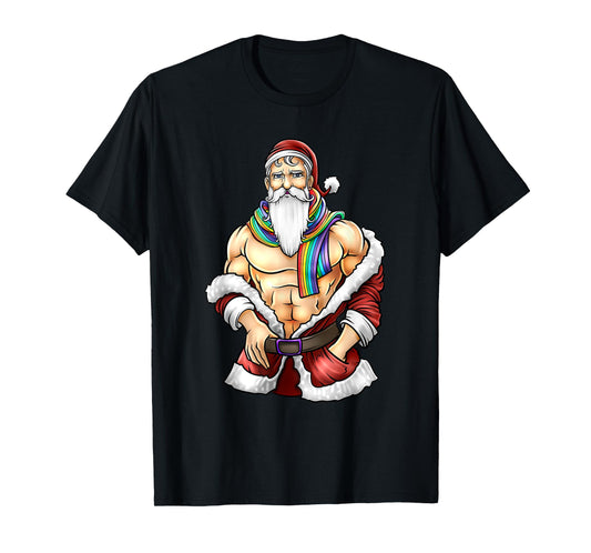 180g pure cotton round neck single side printed t-shirt, gay pride Santa Claus shirt LGBTQ Christmas rainbow holiday Santa Claus t-shirt, casual t-shirt for men and women, perfect t-shirt for holiday gift, Christmas gift, 2025 gift, New Year gift