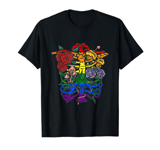 180g pure cotton round neck single side printed T-shirt, Skeleton Garden rainbow flag LGBT gay pride month lesbian T-shirt, casual T-shirts for men and women, perfect T-shirt for holiday gifts, Christmas gifts, 2025 gifts, New Year gifts