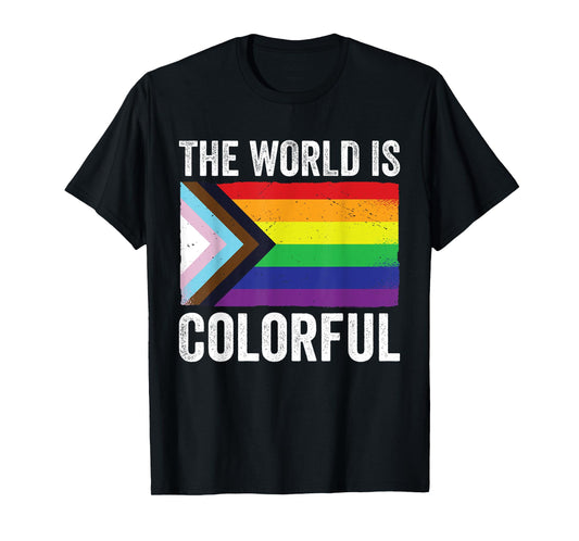 180g pure cotton round neck single side printed t-shirt, the world is colorful pride month LGBTQ black pride flag t-shirt, casual t-shirts for men and women, perfect t-shirt for holiday gifts, Christmas gifts, 2025 gifts, New Year gifts