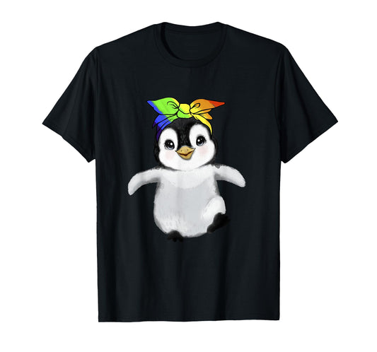 180g pure cotton round neck single-sided printed T-shirt, cute LGBT-Q penguin and rainbow bandana gay pride T-shirt, casual T-shirt for men and women, perfect T-shirt for holiday gifts, Christmas gifts, 2025 gifts, New Year gifts
