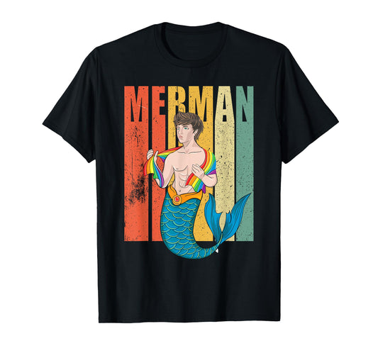 180g pure cotton round neck single side printed T-shirt, Merman Mermen LGBTQ Pride Flag Parade Equality LGBT Gay T-shirt, Casual T-shirt for men and women, Perfect T-shirt for holiday gift, Christmas gift, 2025 gift, New Year gift