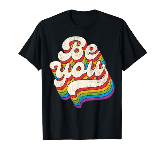 180g pure cotton round neck single-sided printed T-shirt, LGBTQ Be You gay pride LGBT Ally rainbow flag vintage T-shirt, casual T-shirt for men and women, perfect T-shirt for holiday gifts, Christmas gifts, 2025 gifts, New Year gifts
