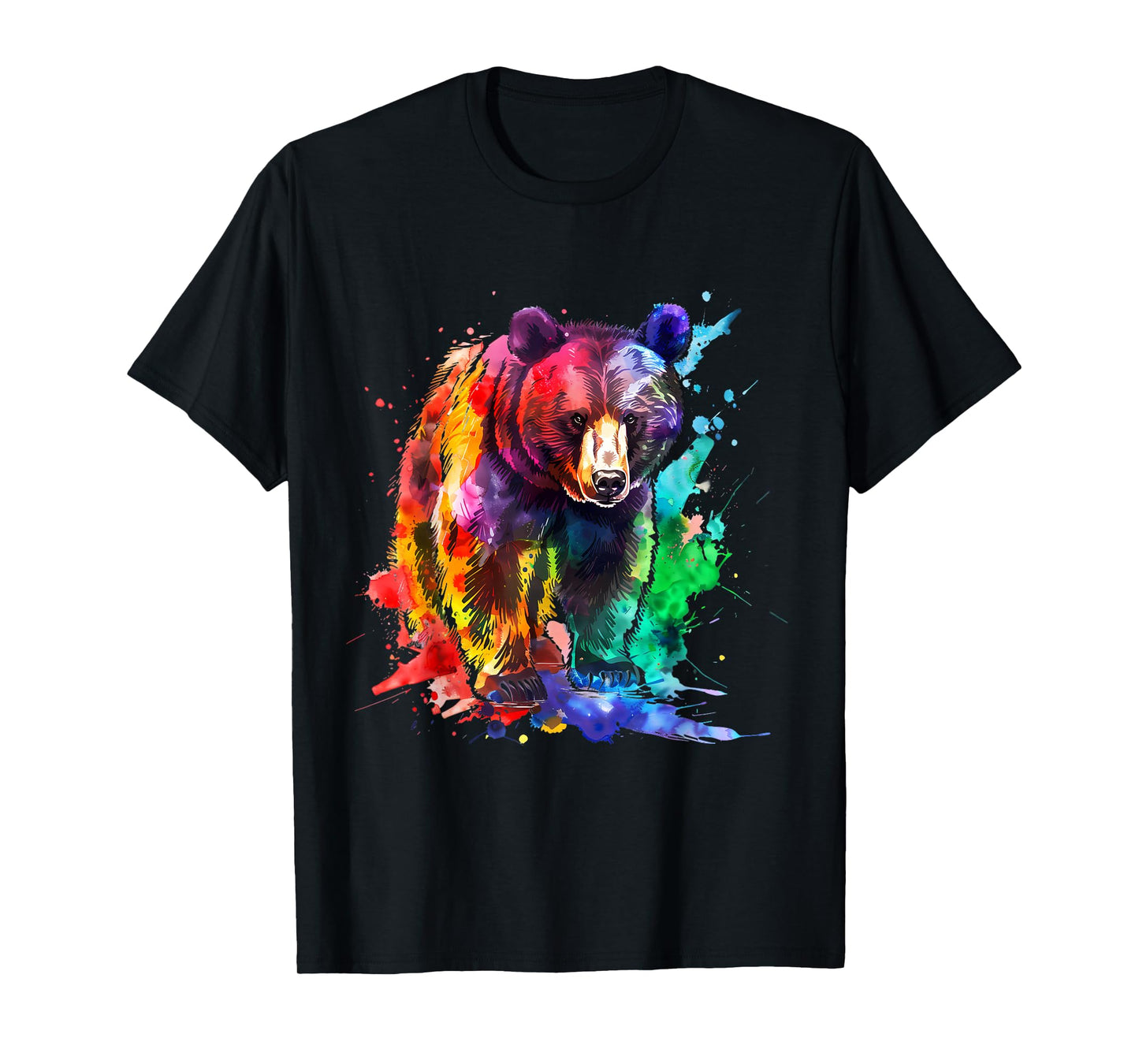 180g pure cotton round neck single side printed T-shirt, LGBT Bear gay pride LGBT pride month rainbow watercolor T-shirt, casual T-shirt for men and women, perfect T-shirt for holiday gifts, Christmas gifts, 2025 gifts, New Year gifts