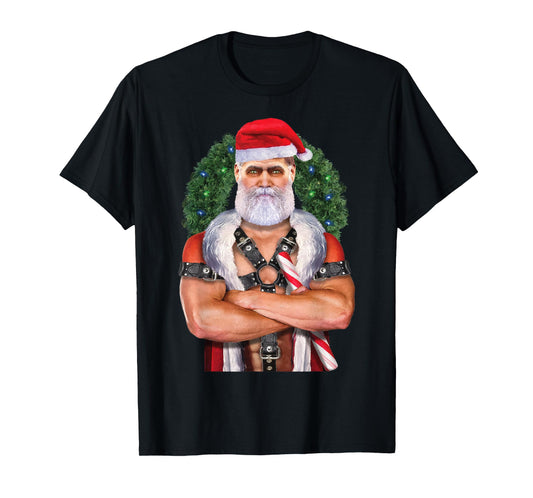 180g cotton round neck single side printed t-shirt, BDSM leather Santa Claus gay pride Christmas holiday t-shirt, casual t-shirt for men and women, perfect t-shirt for holiday gift, Christmas gift, 2025 gift, New Year gift