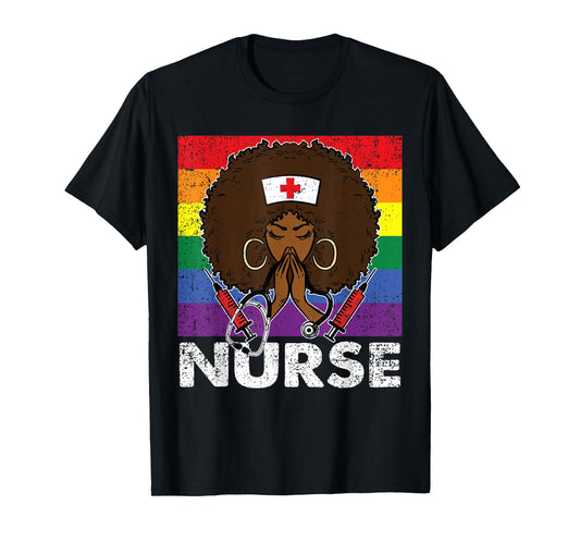180g pure cotton round neck single side printed T-shirt, black nurse LGBT-Q gay pride flag African melanin RN nursing T-shirt, casual T-shirts for men and women, perfect T-shirt for holiday gifts, Christmas gifts, 2025 gifts, New Year gifts