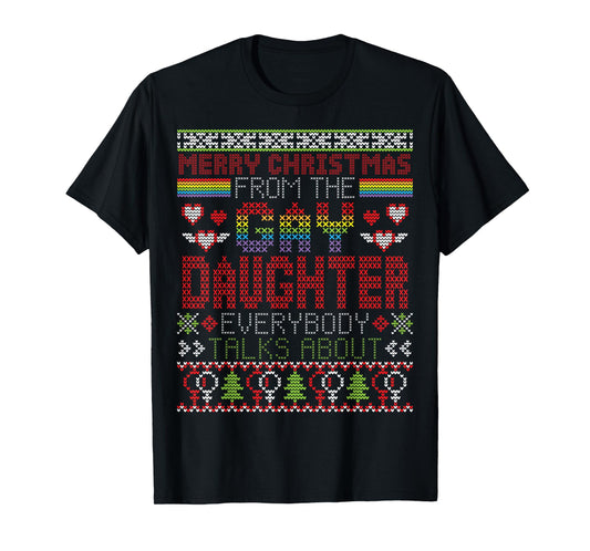 180g pure cotton round neck single side printed t-shirt, happy christmas t-shirt for gay daughter that everyone is talking about, casual t-shirt for men and women, perfect t-shirt for holiday gift, christmas gift, 2025 gift, new year gift
